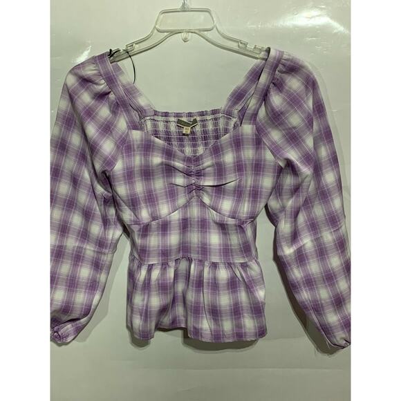 Pleione Purple and White Plaid Sweetheart Neckline Cropped Top XS New NWT - Picture 2 of 5